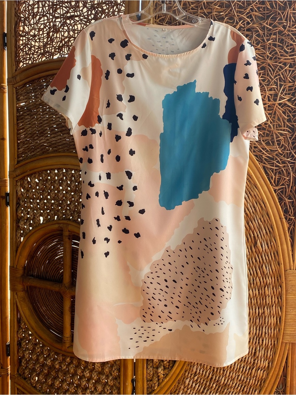 Abstract Colorblock Asymmetrical Dress in Peach, Blue & Cream Size Large